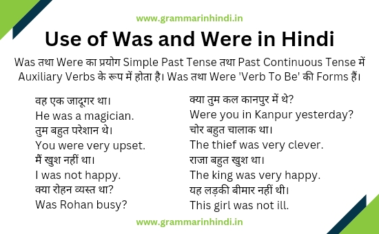 Use of Was and Were in Hindi - Rules Examples and Exercises