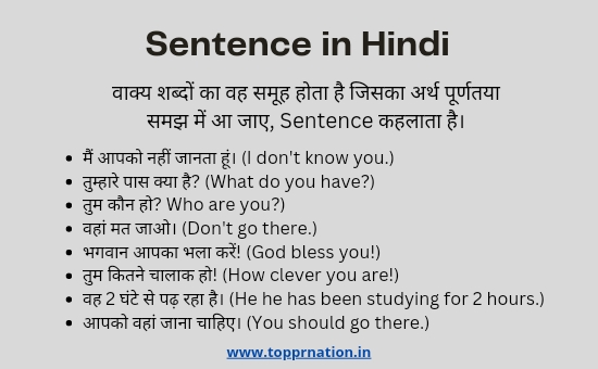 Sentence in Hindi - Definition, Types/Kinds of Sentences and Examples